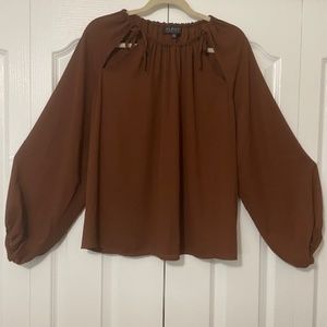 New Eloquii Brown Cutout Tie-Up Long Sleeve Blouse Size 14